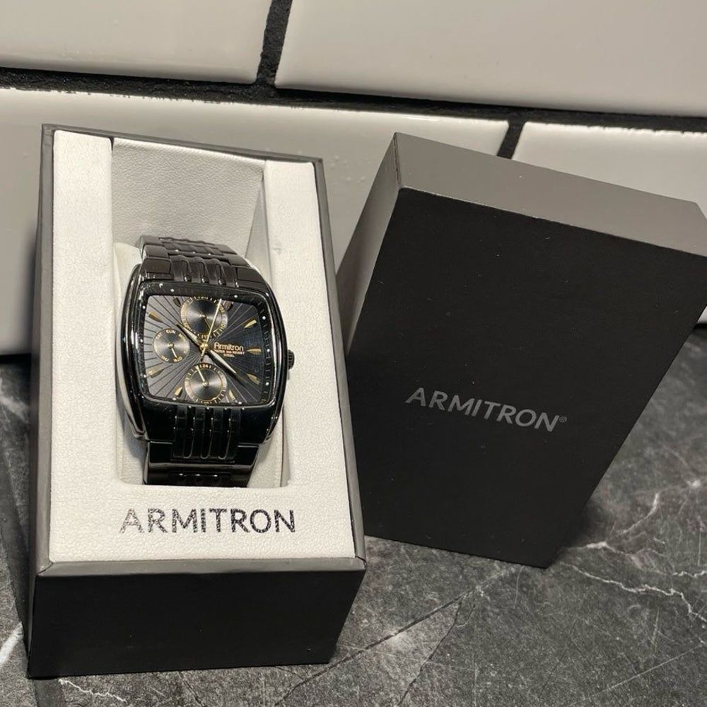 Mens Black Steel Armitron Watch with Original Box - New Battery - Picture 3 of 6